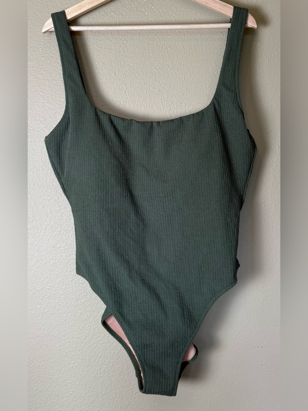 NWT J. Crew Olive Textured Square-Neck One-Piece Swimsuit Size 16 - Picture 2 of 7